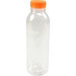 Fles, rPET, met oranje dop, 500ml, transparant