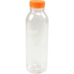 Fles, rPET, met oranje dop, 500ml, transparant Fles, rPET, met oranje dop, 500ml, transparant