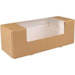 Gebaksdoos, karton + PET, 25x10x9cm, met venster, bruin