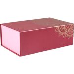 Geschenkdoos, karton, 19x12x7cm, Suikerfeest, opvouwbaar, roze/rood/goud