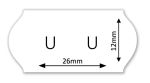 Prijsetiket, UU cut, 26x12mm, golfrand, permanent, wit